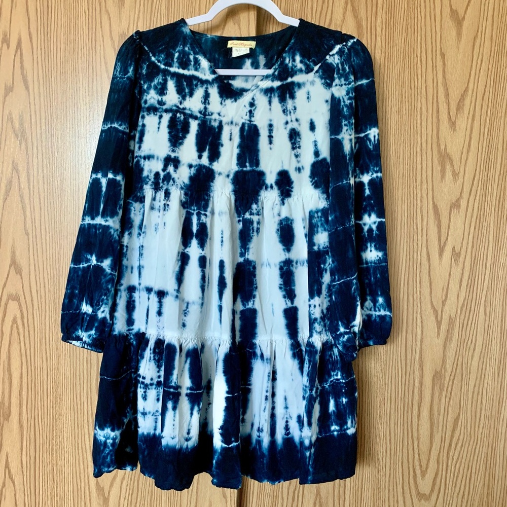 Sweet Magnolia Tie dye tiered dress blue and white size S